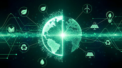 Obraz premium Eco friendly global network with earth and sustainable icons