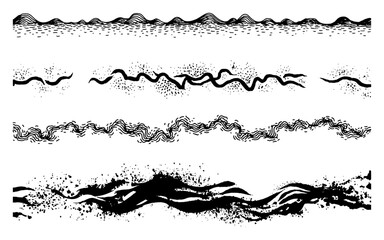 Obraz premium Set of four horizontal abstract borders in hand drawn stipple and ink style