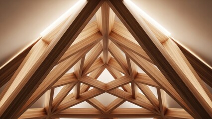 A beautifully crafted wooden roof structure with intricate beams and design