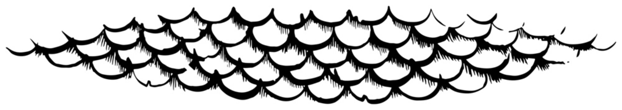Stylized decorative pattern of overlapping fish or dragon scales in hand drawn sketch style