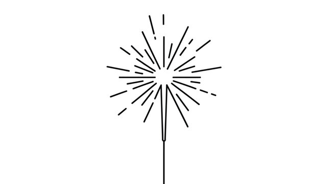 A simple black and white sketch of a lit sparkler with radiating lines