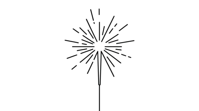 A simple black and white sketch of a lit sparkler with radiating lines