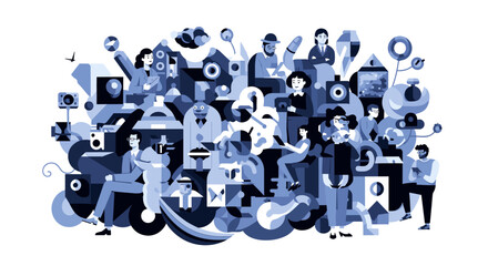 A modern, minimalist design with blue shapes evokes creativity and innovation, perfect for tech websites. © Hadijah