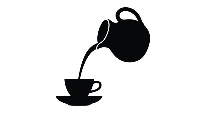 Black silhouette of a teapot pouring into a teacup and saucer