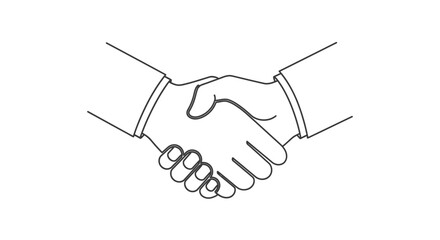 Fototapeta premium Outline illustration of a business handshake between two individuals, symbolizing a deal or successful partnership, on an isolated white background.