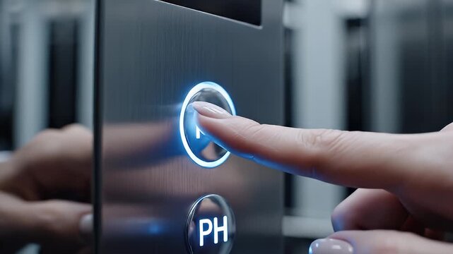 Person Pressing Elevator Button with PH Label.