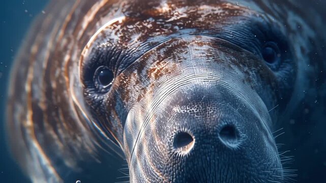 Gentle Manatee Portrait Underwater Close-Up