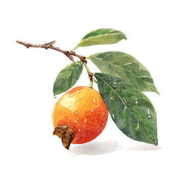 Isometric watercolor graphic of Loquat, neatly isolated on white background.