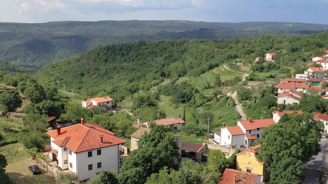 Aerial perspective of countryside houses