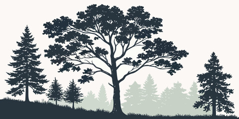 A majestic tree stands tall against a backdrop of rolling hills and a serene sky. © Mamun