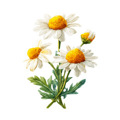 Fototapeta premium Isometric-style watercolor depiction of Chamomile, set against a white background.