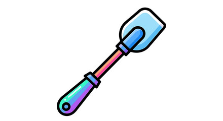 Illustration of a blue and pink spatula with a black outline on a white background design element