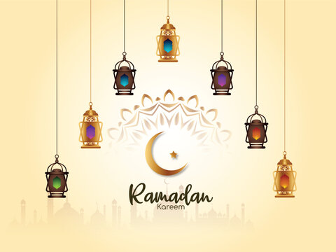 Ramadan theme with Hanging Lanterns and Crescent Moon, ramadan template