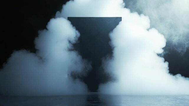 Dark monolith emerging from mysterious dense smoke clouds