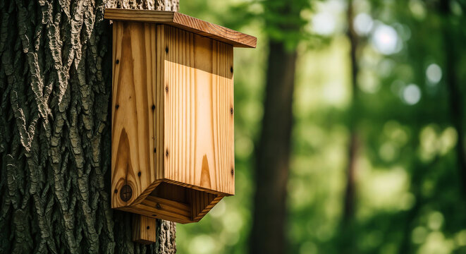 Bat box on tree trunk symbolizing wildlife conservation