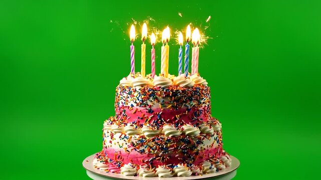 Birthday Cake Spinning on Green Screen Background