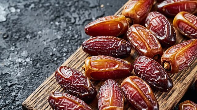 Delicious Dates on Wooden Board - A Culinary Delight and Healthy Snack.