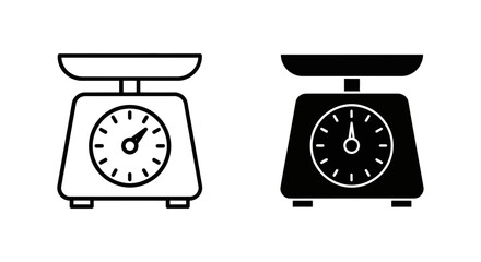 Kitchen scale icon with dial, outlined and solid, for weighing food and ingredients