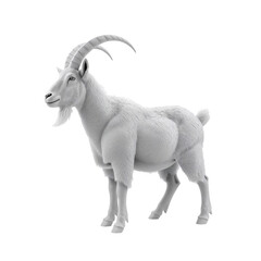 White Goat Stands on a Plain Background With Horns and a Friendly Expression