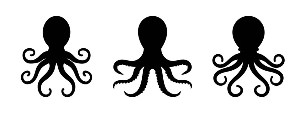 Octopus silhouette vector art illustration of sea creature marine life underwater animal graphic design element