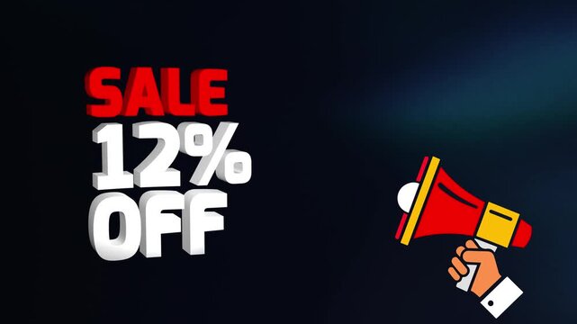 Sale 12 Percent Off Text Animation 4k video, Sale 12% off animation video, 12% Off Sale Announcement video