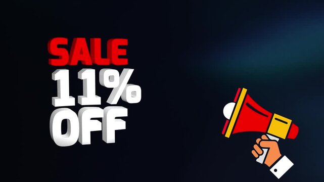 Sale 11 Percent Off Text Animation 4k video, Sale 11% off animation video, 11% Off Sale Announcement video