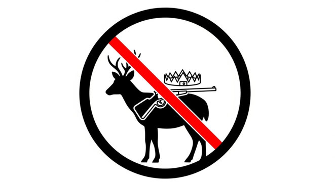 No hunting sign with deer and prohibited symbol on white background