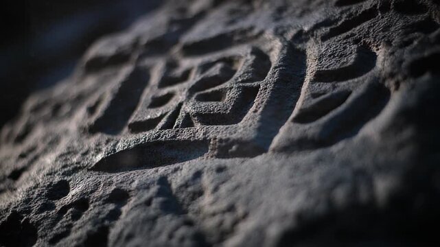 Close Up Ancient Stone Relief Carving Geometric Spiral Pattern Macro Texture