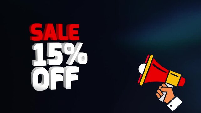 Sale 15 Percent Off Text Animation 4k video, Sale 15% off animation video, 15% Off Sale Announcement video