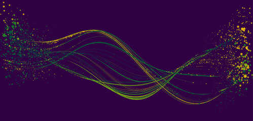 Colorful Vector Waves: Abstract Green And Yellow Lines Flow Across Dark Purple Background