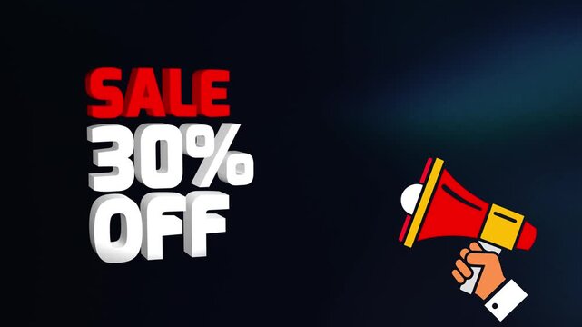 Sale 30 Percent Off Text Animation 4k video, Sale 30% off animation video, 30% Off Sale Announcement video