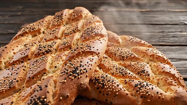 Delicious Turkish Pide Bread - A Culinary Delight on a Wooden Table.