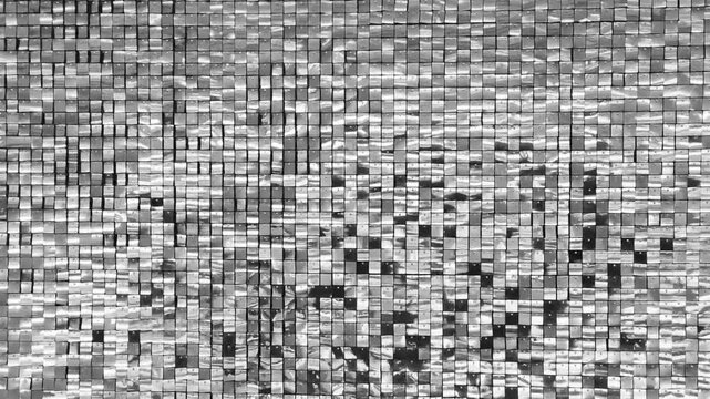 Gray disco party pattern. Yellow square sequin mosaic texture background.