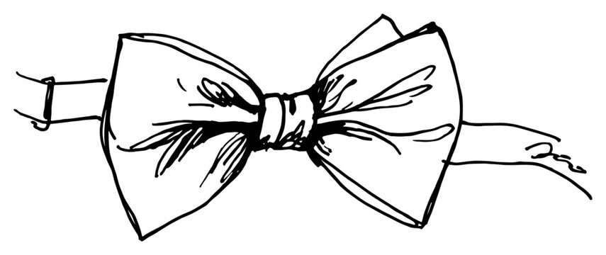 Elegant formal bow tie fashion accessory hand drawn vector illustration in loose ink sketch style