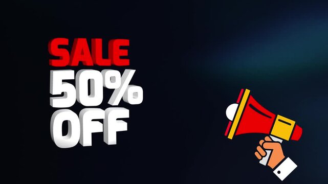 Sale 50 Percent Off Text Animation 4k video, Sale 50% off animation video, 50% Off Sale Announcement video