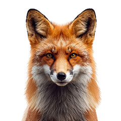Red Fox With Distinct Fur and Bright Eyes Stands Still in a Neutral Background