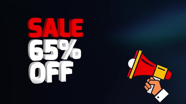 Sale 65 Percent Off Text Animation 4k video, Sale 65% off animation video, 65% Off Sale Announcement video