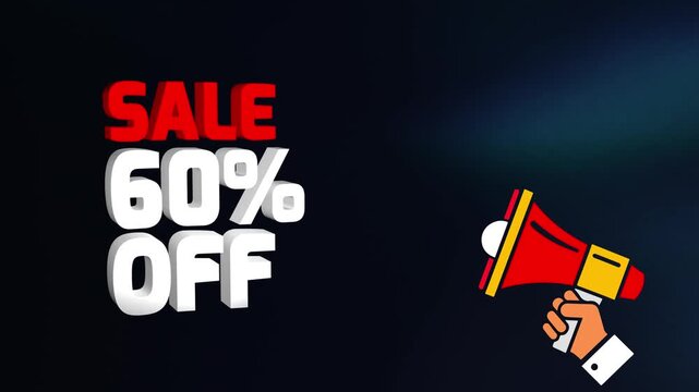 Sale 60 Percent Off Text Animation 4k video, Sale 60% off animation video, 60% Off Sale Announcement video