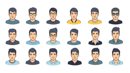 Extensive collection of diverse male user avatars, featuring various hairstyles, facial features, and expressions, suitable for social media profiles, online identities, or character design.