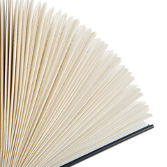 Open Book With Pages Fanned out on a White Background in a Focused View