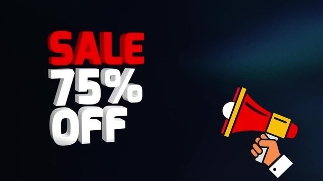 Sale 75 Percent Off Text Animation 4k video, Sale 75% off animation video, 75% Off Sale Announcement video