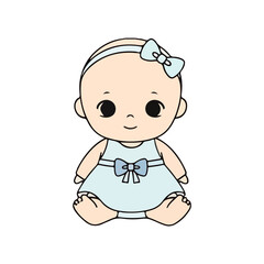 Cute Baby Girl Sitting Simple Cartoon Vector Illustration