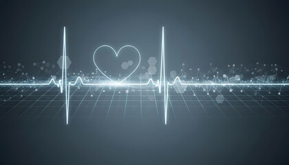 Fototapeta premium Abstract medical technology illustration featuring an ECG monitor pulse line forming a heart shape on a digital cardiogram screen for healthcare and cardiology business
