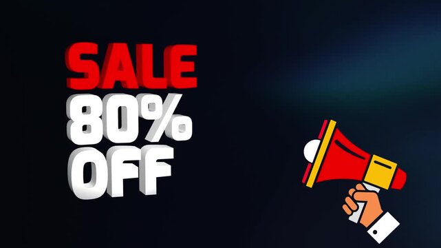 Sale 80 Percent Off Text Animation 4k video, Sale 80% off animation video, 80% Off Sale Announcement video