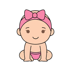 Obraz premium Cute Sitting Baby Girl Vector Illustration Pink Bow Diaper