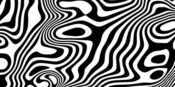 abstract black and white wavy stripe pattern inspired by zebra lines and psychedelic op art.