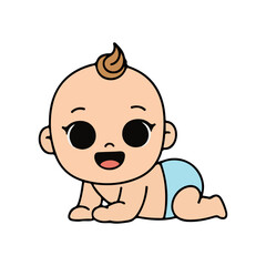 Obraz premium Cute Smiling Baby Crawling Illustration