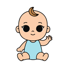 Cute Cartoon Baby Waving Vector Icon Illustration
