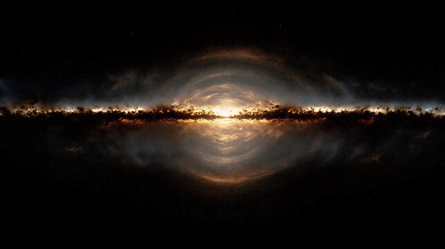 The last light, glowing band of nebular energy fading into darkness at the universe&rsquo;s edge, minimalistic cosmic symmetry, 