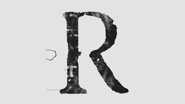 Black and white printed style type of a full screen individual letter with alpha for easy drag and drop overlays. Get the full alphabet set to create captions and words with a cool stop motion printed